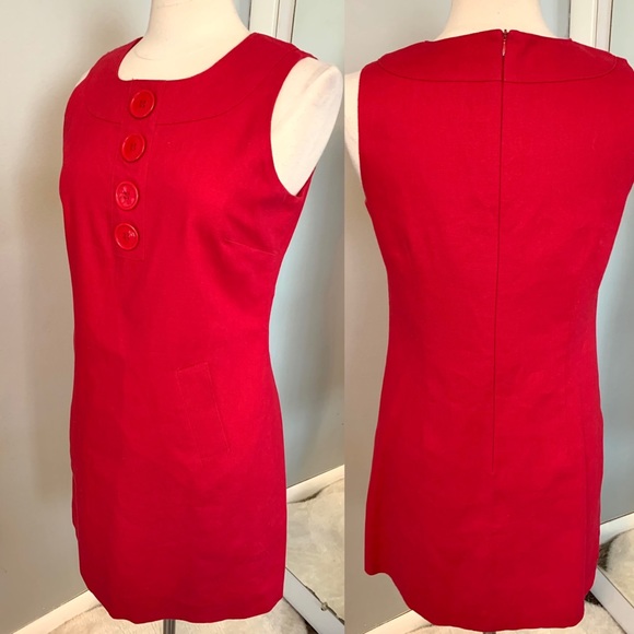 Women’s Red Linen Sheath Dress Size 8 Career Office Casual sleeveless Summer - Picture 2 of 9